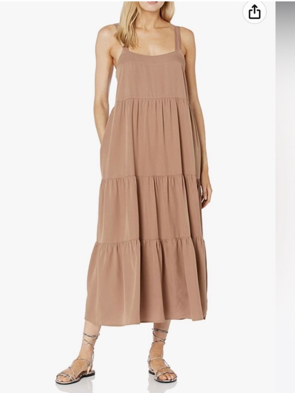 The Drop Britt Dress Ginger Tan Tiered Maxi Beachy Ladies XS